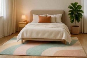 Quarto aconchegante com tapete antiácaro