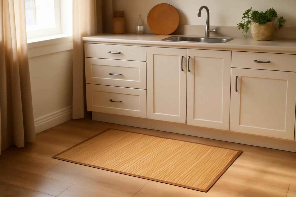 Tapete de bambu em cozinha moderna sustentável