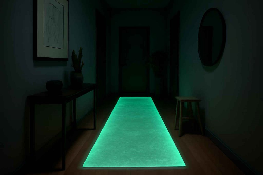 Corredor de casa com tapete fotoluminescente iluminado